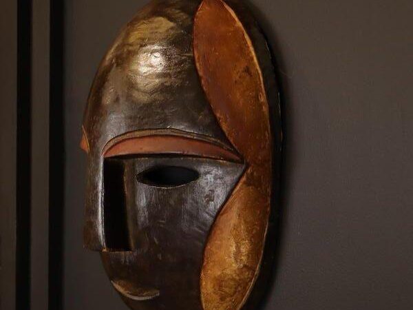 Handcrafted African Mask Dark Face with Yellow Cheeks