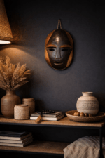 Handcrafted African Mask Dark Face with Yellow Cheeks