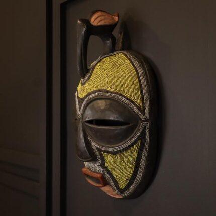 Handcrafted African Mask Yellow-Green Face