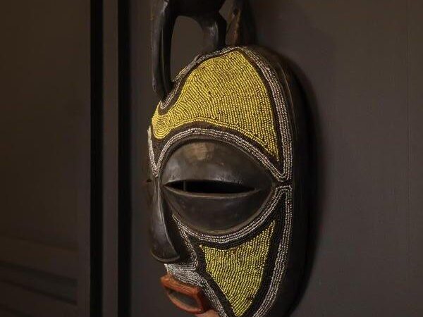 Handcrafted African Mask Yellow-Green Face