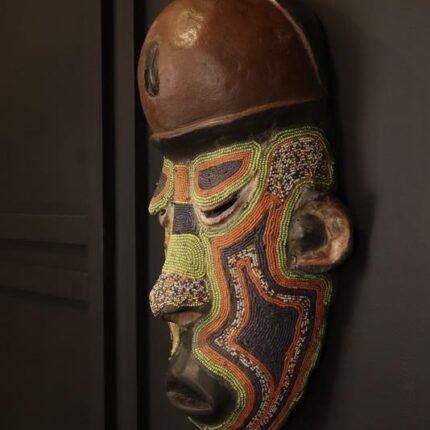Handcrafted African Mask Yellow-Green-Brown Face