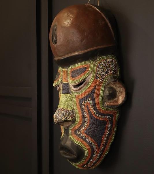 Handcrafted African Mask Yellow-Green-Brown Face