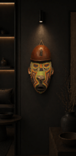 Handcrafted African Mask Yellow-Green-Brown Face