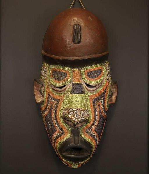 Handcrafted African Mask Yellow-Green-Brown Face