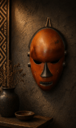 Authentic African Face Mask, Hand-Carved Wooden Wall Sculpture, Decorative Art Piece