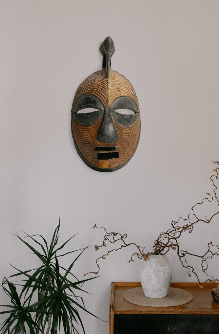 Handcrafted Wooden African Mask Circular Face