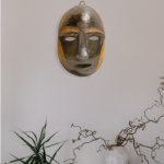 Handcrafted African Mask Dark Face with Yellow Cheeks