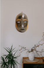 Handcrafted African Mask Dark Face with Yellow Cheeks