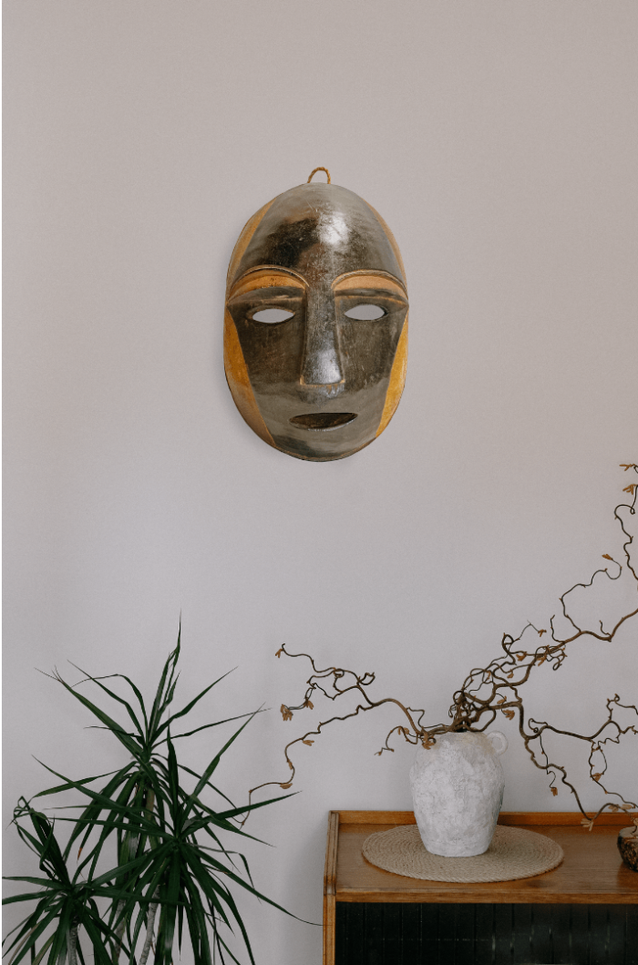 Handcrafted African Mask Dark Face with Yellow Cheeks