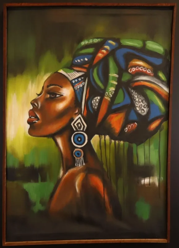 Emerald Grace Headwrap Allure Art – African Woman Framed Portrait Painting dimensions guide