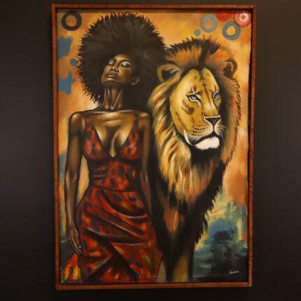 Lioness Soul – African Woman and Lion Canvas Art