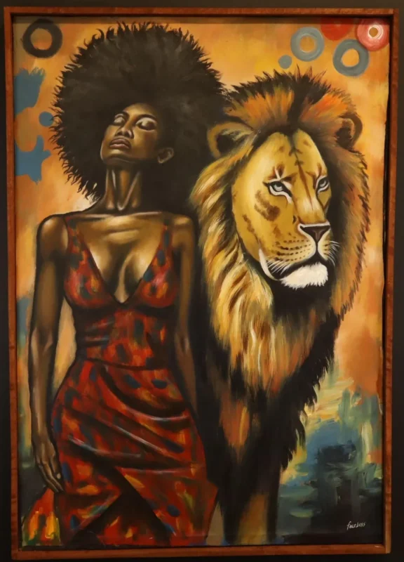 Lioness Soul – African Woman and Lion Painting Art with a Frame dimensions guide