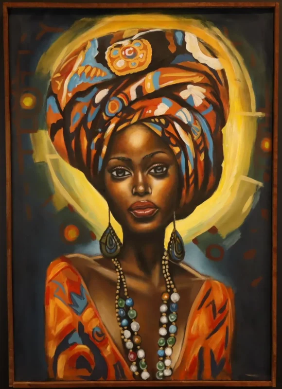 Golden Aura Queen – African Woman Portrait Art Painting with Frame dimensions guide