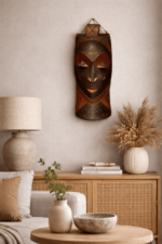 Crowned Shadow Mask – African Wooden Wall Décor
