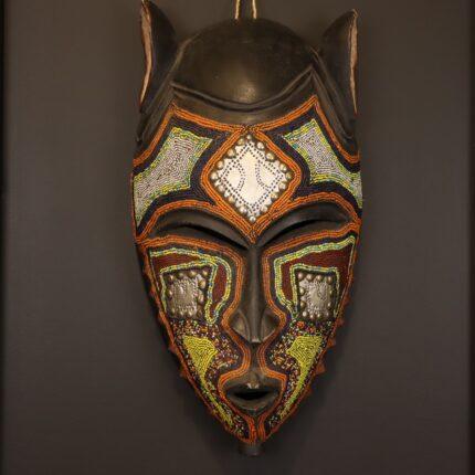 Midnight Guardian Mask – African Beaded Wall Décor