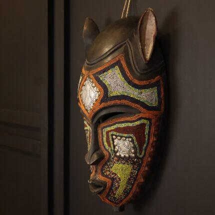 Midnight Guardian Mask – African Beaded Wall Décor