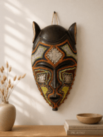 Midnight Guardian Mask – African Beaded Wall Décor