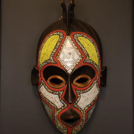 Golden Bird Guardian Mask – African Beaded Wall Décor