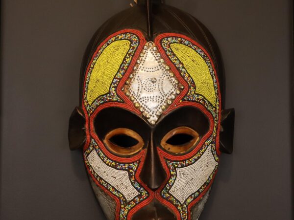 Golden Bird Guardian Mask – African Beaded Wall Décor