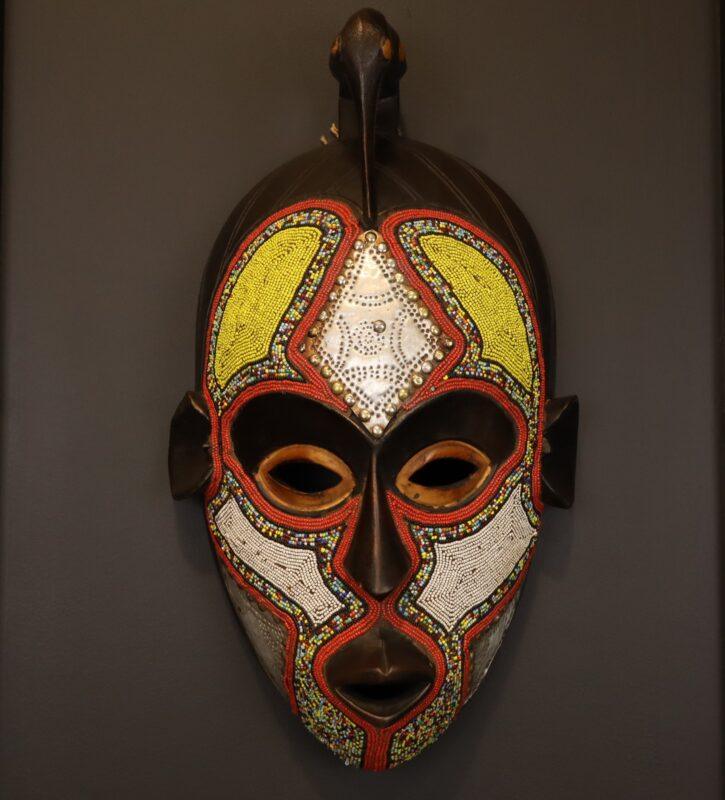 Golden Bird Guardian Mask – African Beaded Wall Décor dimensions guide