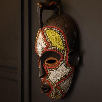 Golden Bird Guardian Mask – African Beaded Wall Décor