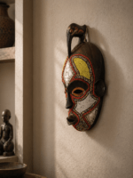 Golden Bird Guardian Mask – African Beaded Wall Décor
