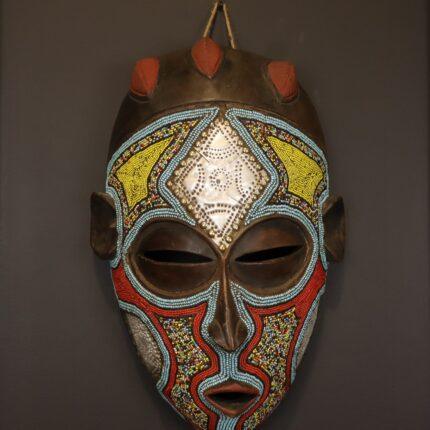 Celestial Heritage Mask – African Beaded Wall Décor