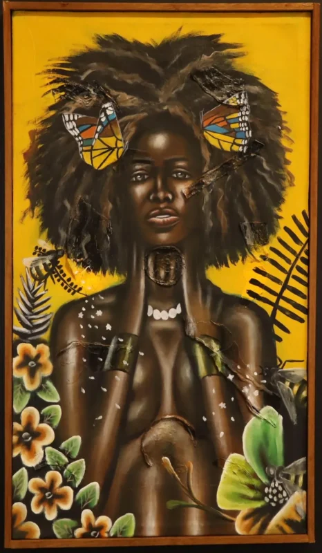 Butterfly Spirit – African Woman Botanical Canvas Art with a Frame dimensions guide