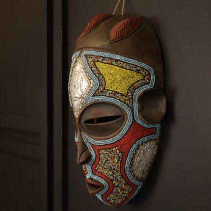 Celestial Heritage Mask – African Beaded Wall Décor