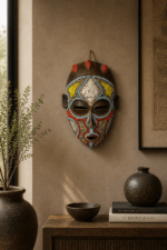Celestial Heritage Mask – African Beaded Wall Décor