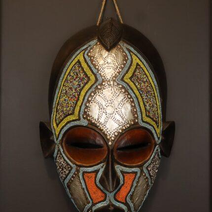 Moonlit Heritage Mask – African Beaded Wall Décor
