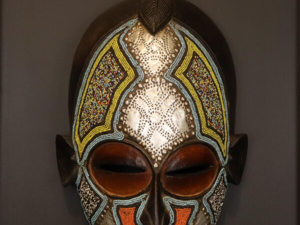 Moonlit Heritage Mask – African Beaded Wall Décor
