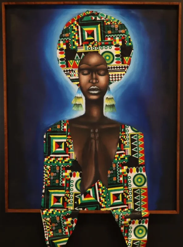 Prayer in Blue – African Woman Canvas Art with a Frame dimensions guide