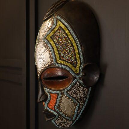 Moonlit Heritage Mask – African Beaded Wall Décor