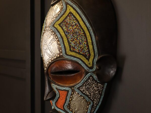 Moonlit Heritage Mask – African Beaded Wall Décor