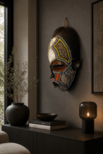 Moonlit Heritage Mask – African Beaded Wall Décor