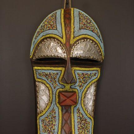 Royal Mosaic Guardian Mask – African Beaded Wall Décor