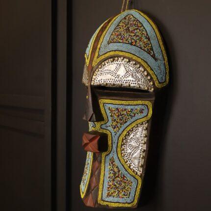 Royal Mosaic Guardian Mask – African Beaded Wall Décor