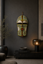 Royal Mosaic Guardian Mask – African Beaded Wall Décor