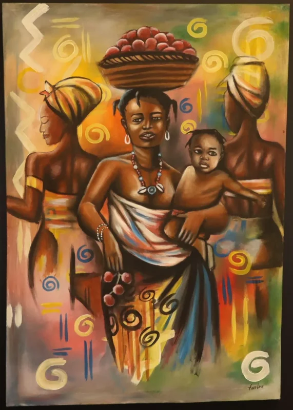 Mama of the Harvest – African Family Painting Art dimensions guide