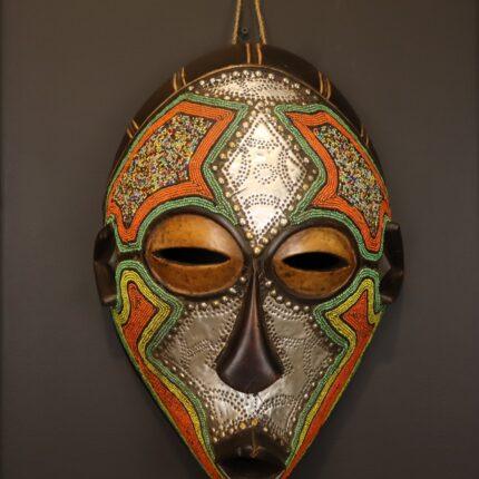 Silver Flame Mask – African Beaded Wall Décor