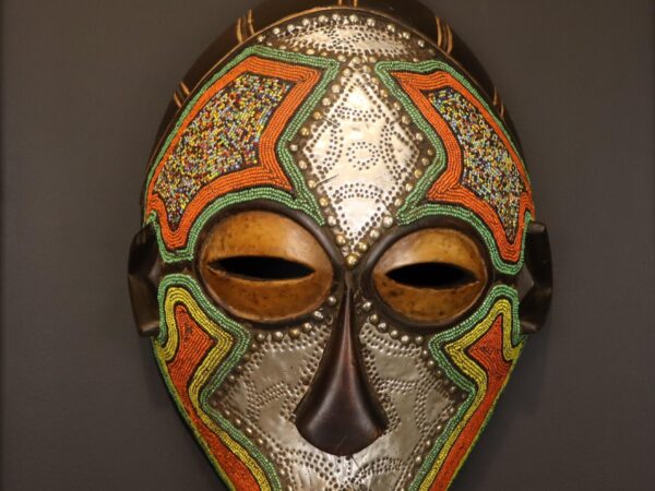 Silver Flame Mask – African Beaded Wall Décor
