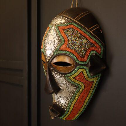 Silver Flame Mask – African Beaded Wall Décor