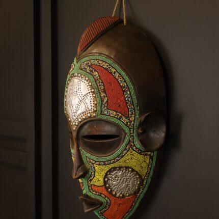 Emerald Spirit Mask – African Beaded Wall Décor