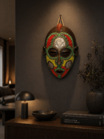 Emerald Spirit Mask – African Beaded Wall Décor