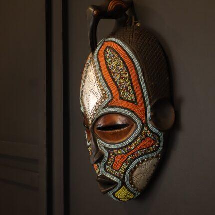 Ember Bird Spirit Mask – African Beaded Wall Décor