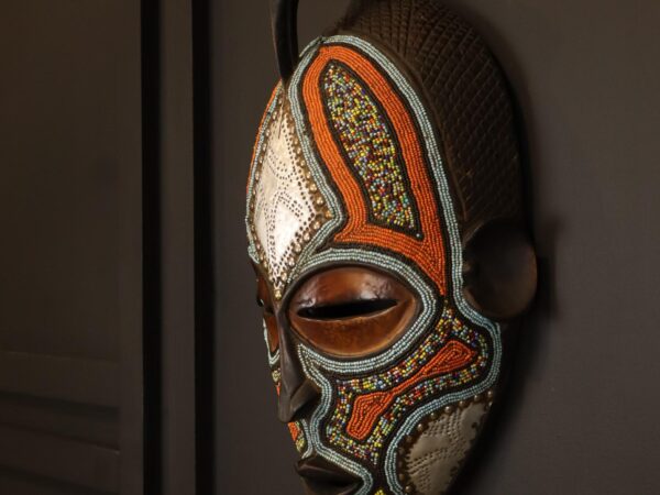 Ember Bird Spirit Mask – African Beaded Wall Décor