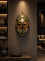 Bronze Mosaic Mask – African Beaded Wall Décor
