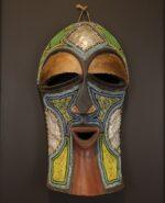 Emerald Mosaic Mask – African Beaded Wall Décor