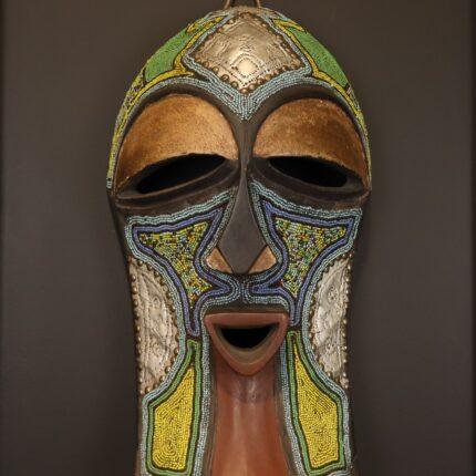 Emerald Mosaic Mask – African Beaded Wall Décor